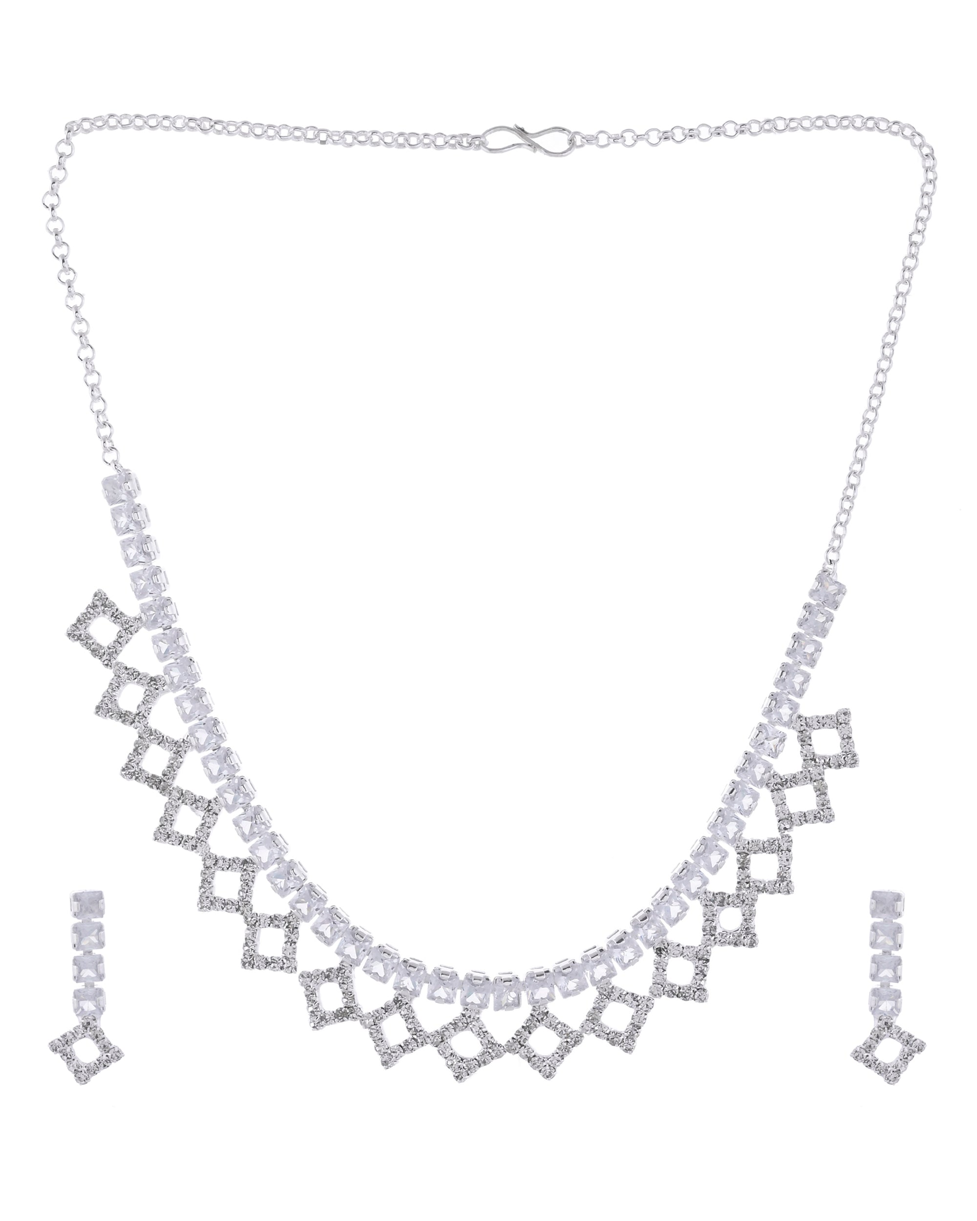VOJ Silver-Plated Stones Studded Geomatrical Jewellery Set