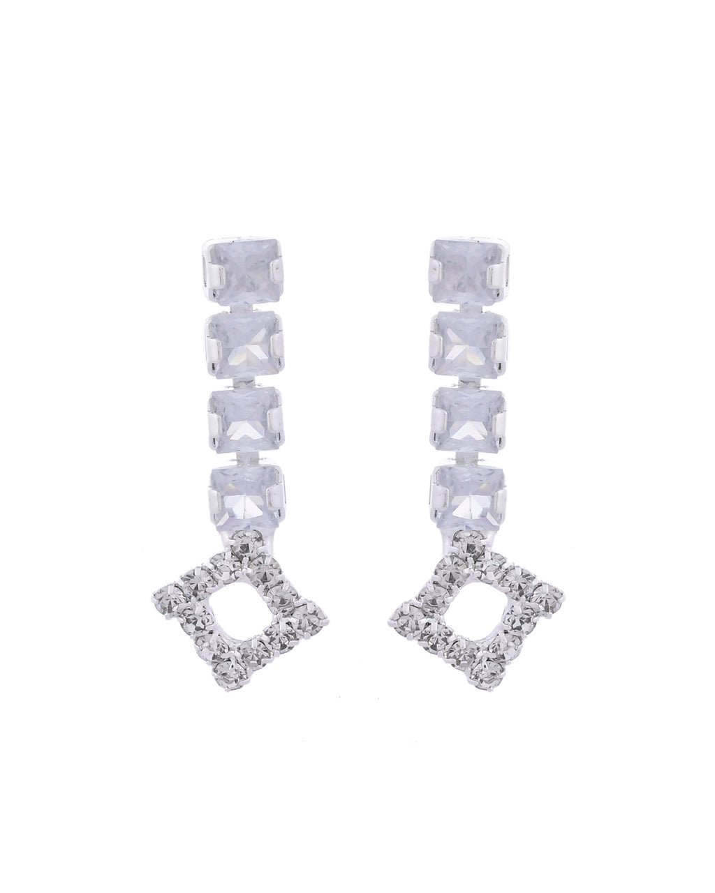 VOJ Silver-Plated Stones Studded Geomatrical Jewellery Set