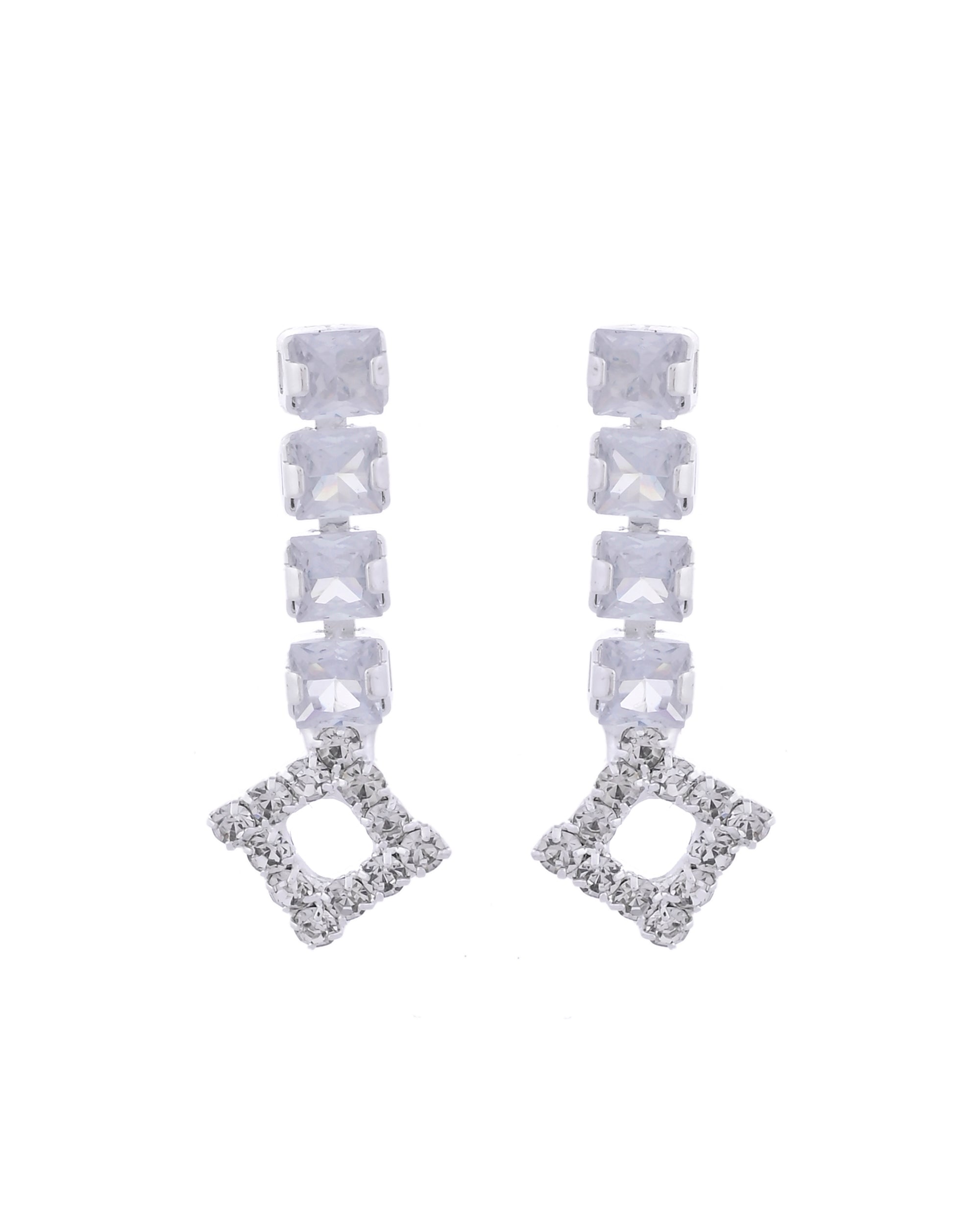 VOJ Silver-Plated Stones Studded Geomatrical Jewellery Set