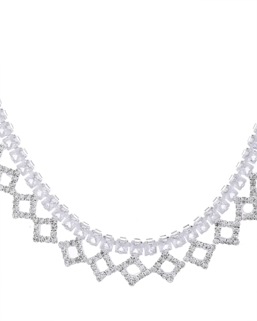 VOJ Silver-Plated Stones Studded Geomatrical Jewellery Set