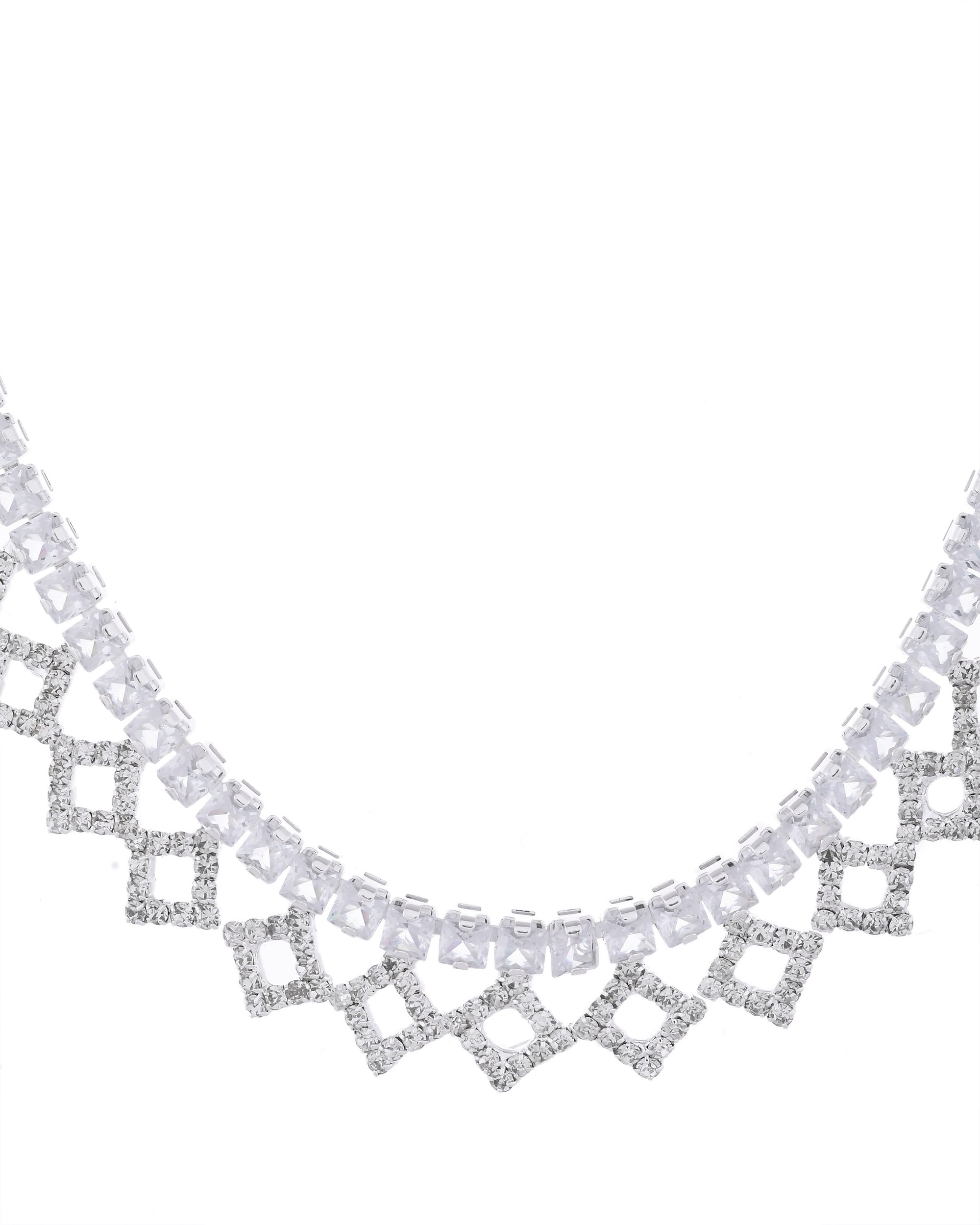 VOJ Silver-Plated Stones Studded Geomatrical Jewellery Set