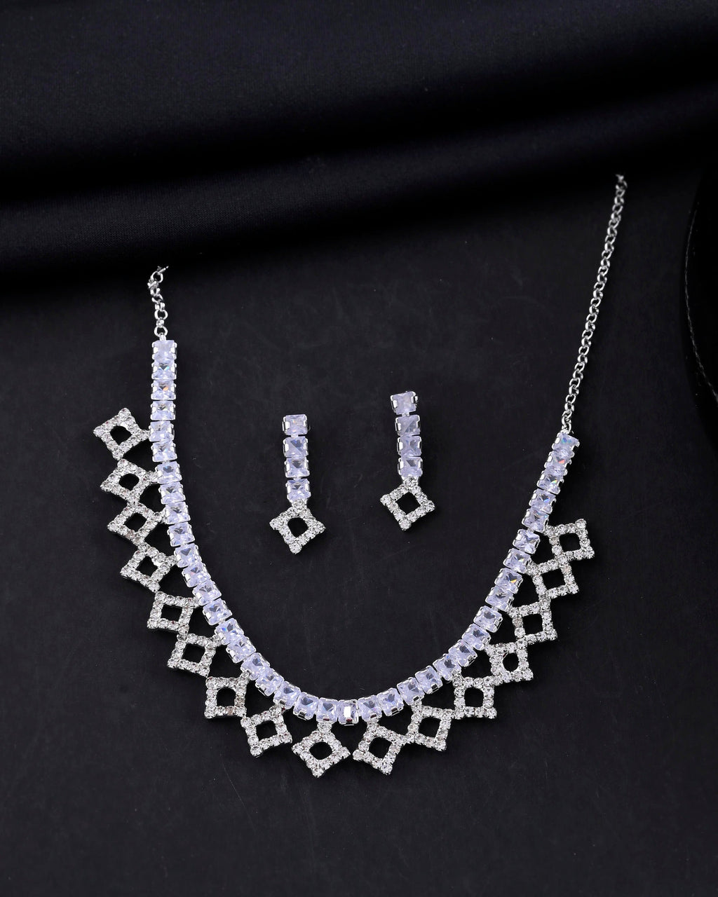 VOJ Silver-Plated Stones Studded Geomatrical Jewellery Set