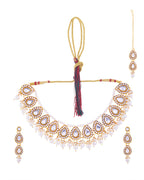 VOJ Gold-Polished Kundan Stones Studded Jewellery Set With Maang Tikka