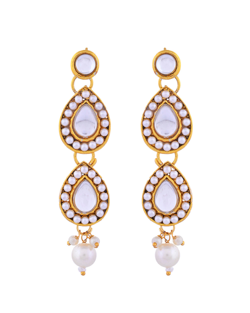VOJ Gold-Polished Kundan Stones Studded Jewellery Set With Maang Tikka