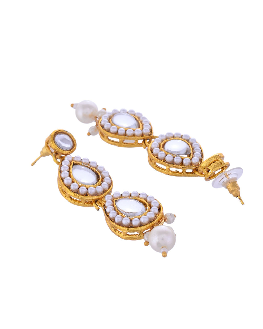 VOJ Gold-Polished Kundan Stones Studded Jewellery Set With Maang Tikka