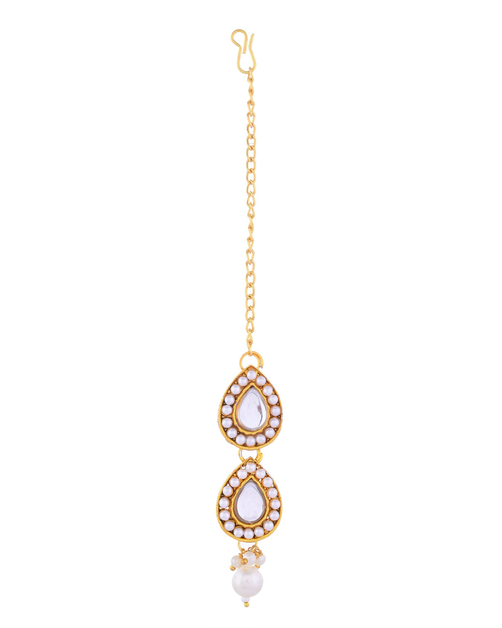 VOJ Gold-Polished Kundan Stones Studded Jewellery Set With Maang Tikka