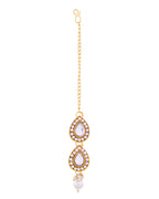 VOJ Gold-Polished Kundan Stones Studded Jewellery Set With Maang Tikka