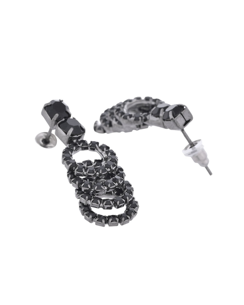 VOJ Black Circular Stone Studded Jewellery Set