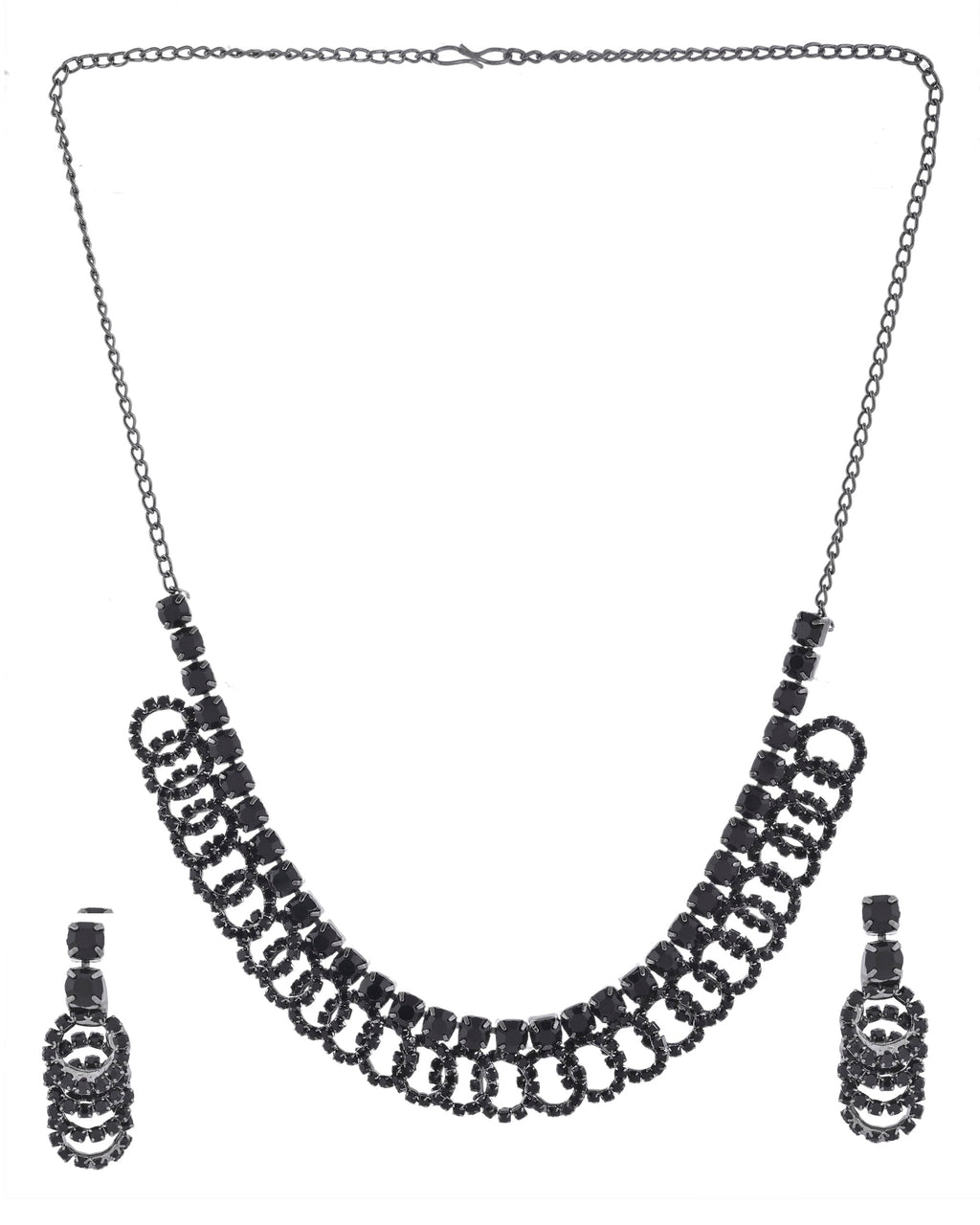 VOJ Black Circular Stone Studded Jewellery Set