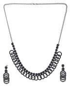VOJ Black Circular Stone Studded Jewellery Set
