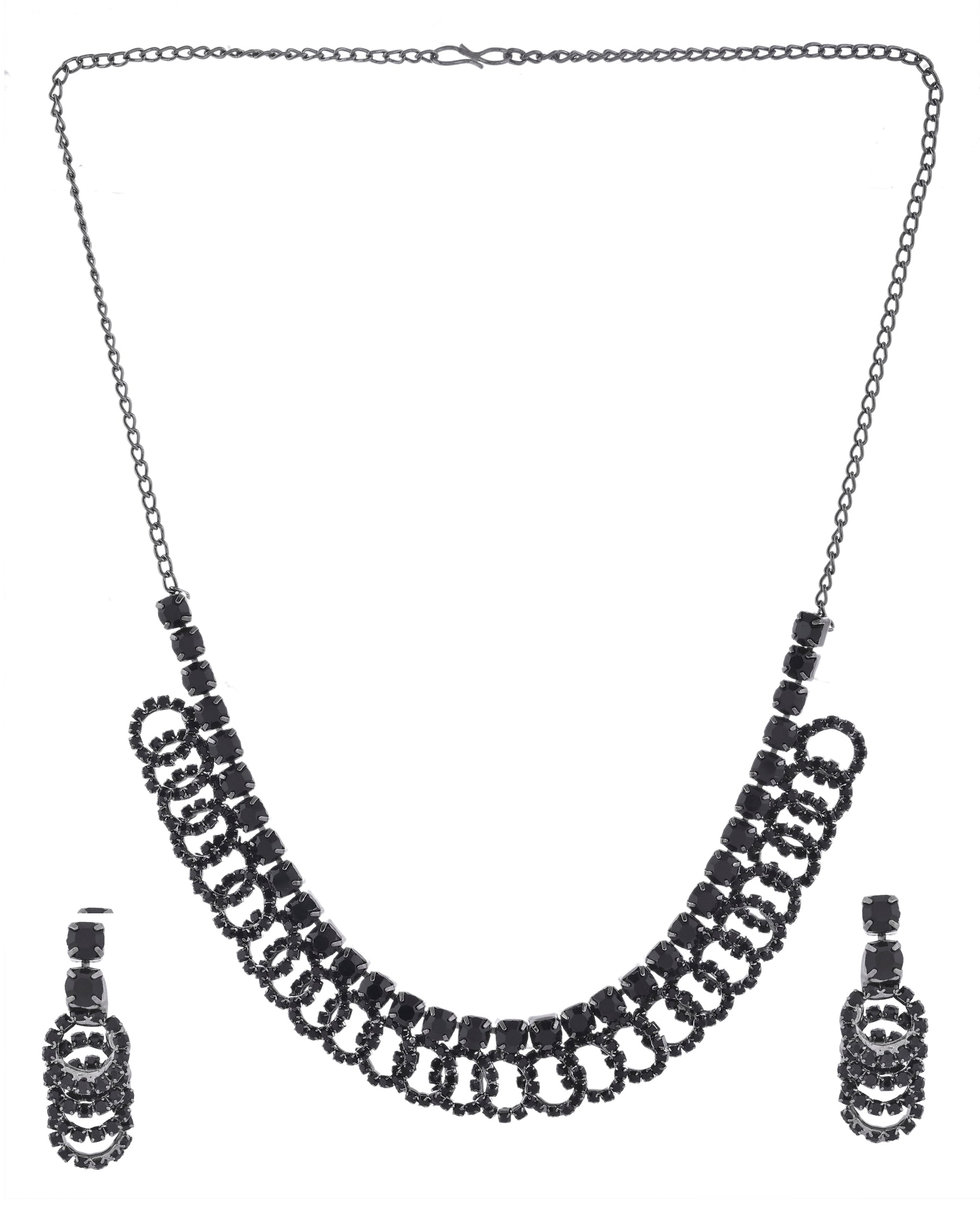 VOJ Black Circular Stone Studded Jewellery Set