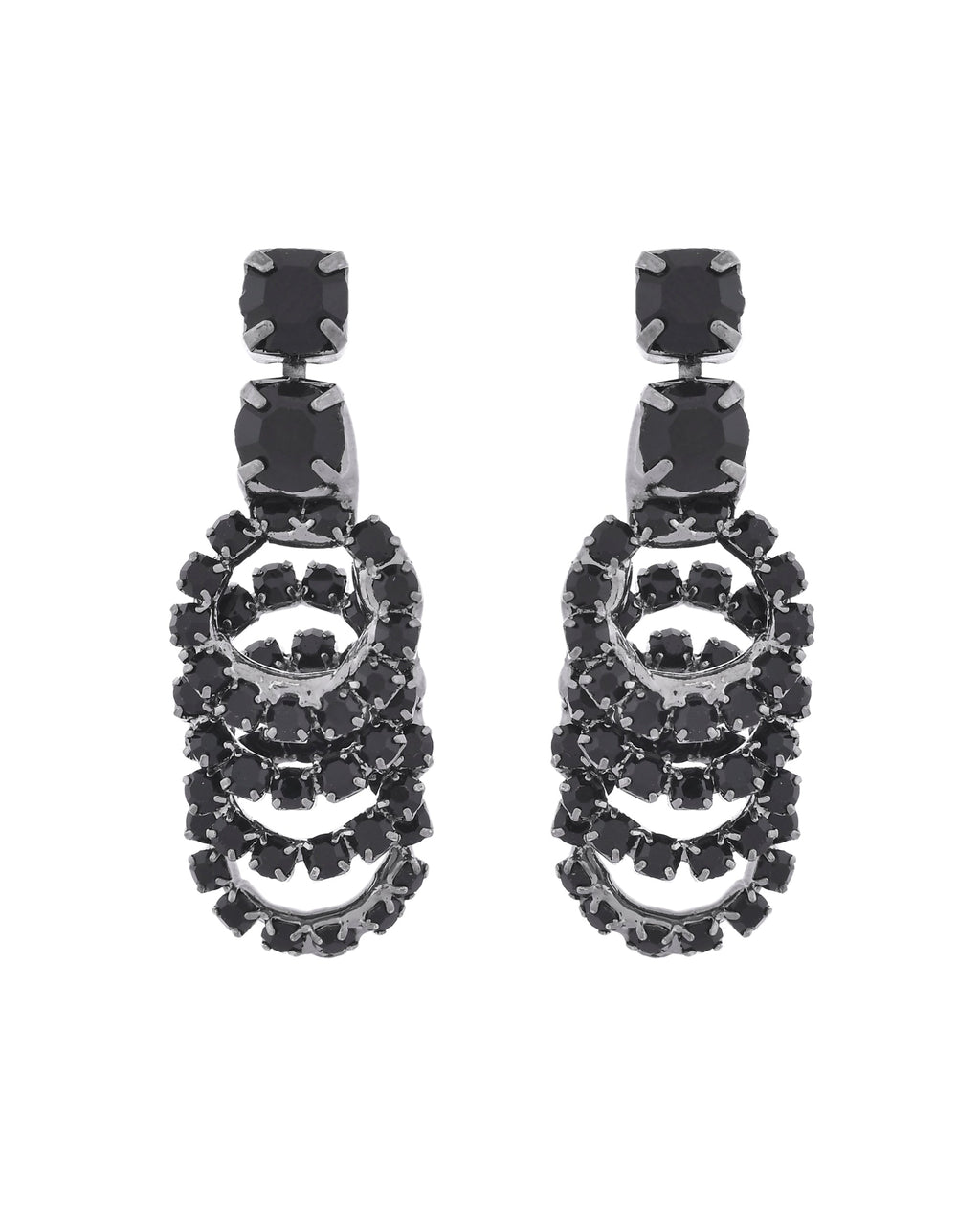 VOJ Black Circular Stone Studded Jewellery Set