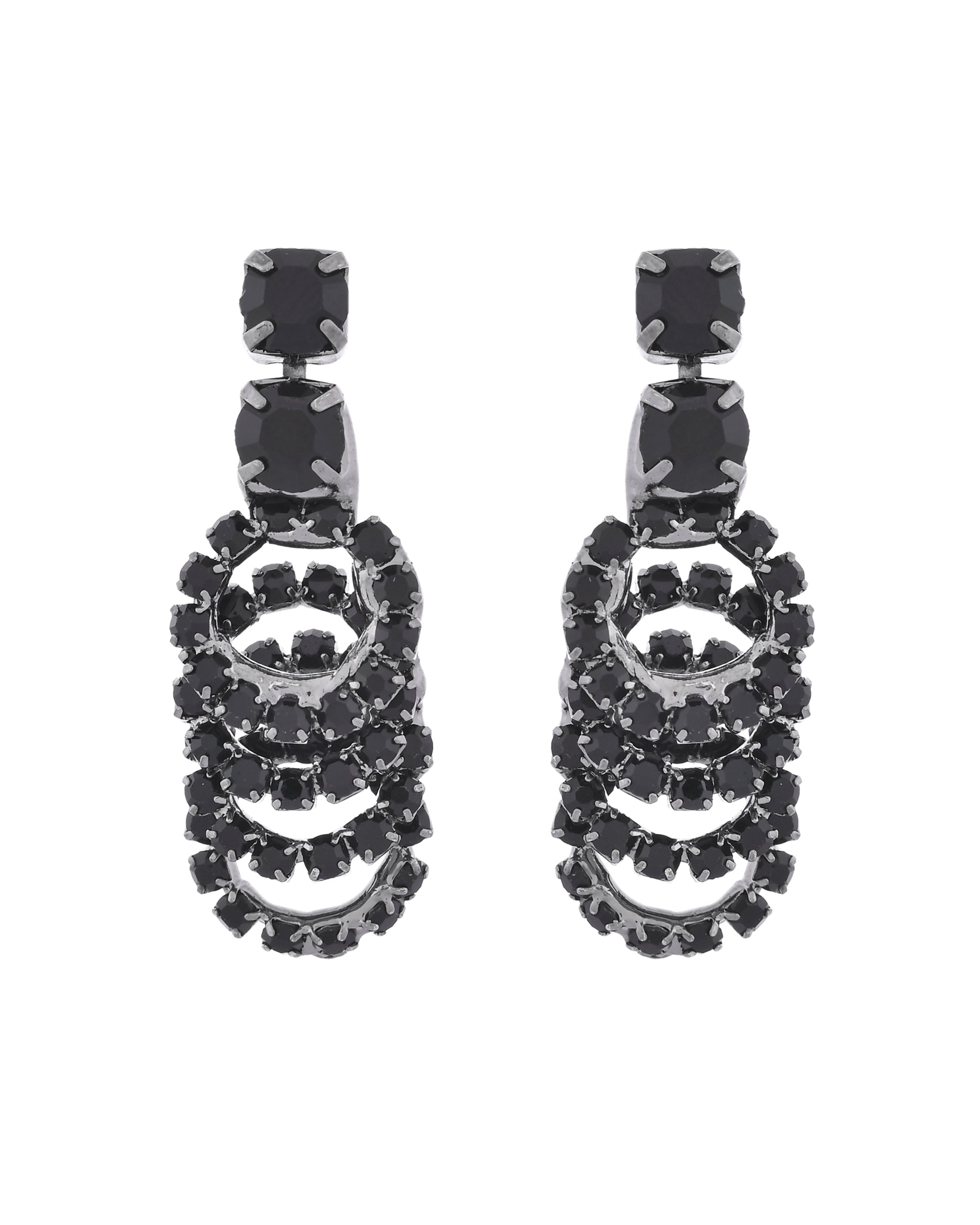 VOJ Black Circular Stone Studded Jewellery Set