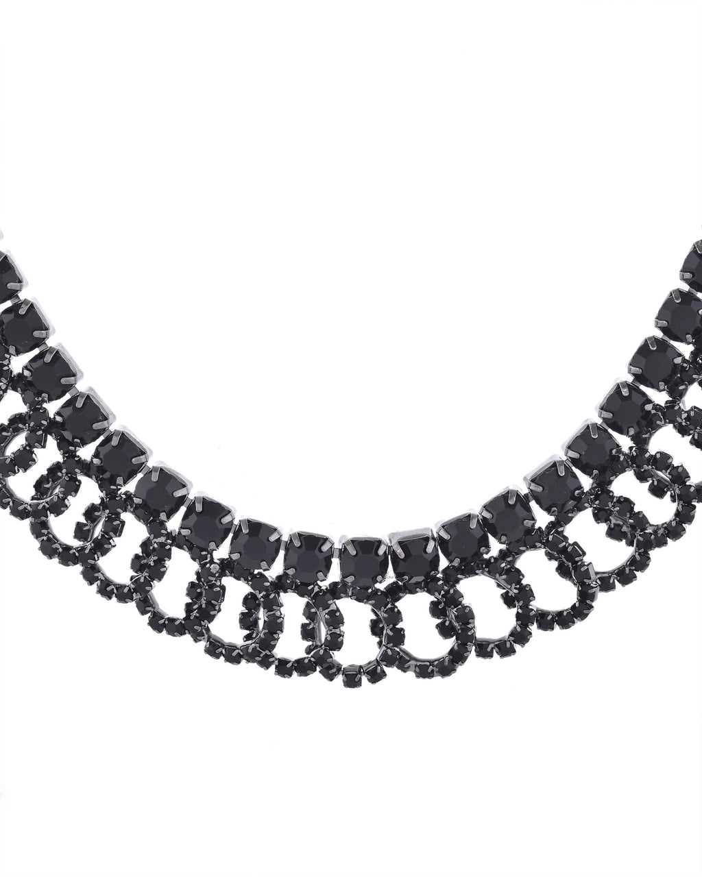VOJ Black Circular Stone Studded Jewellery Set