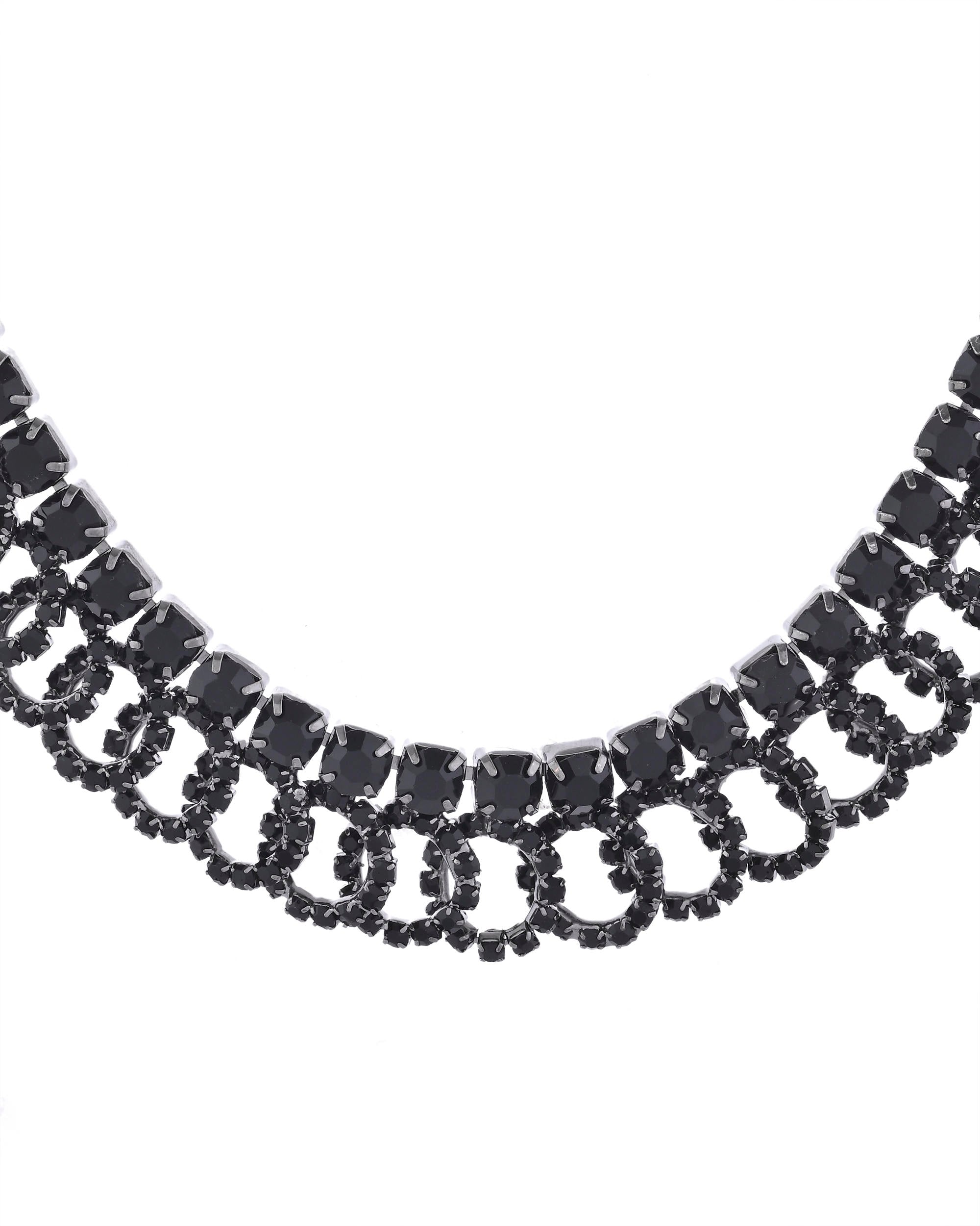 VOJ Black Circular Stone Studded Jewellery Set