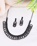 VOJ Black Circular Stone Studded Jewellery Set