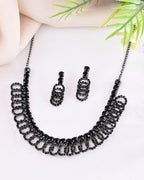 VOJ Black Circular Stone Studded Jewellery Set