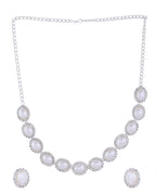 VOJ Silver Plated Pearl and Stones Studded Oval Shaped Jewellery Set