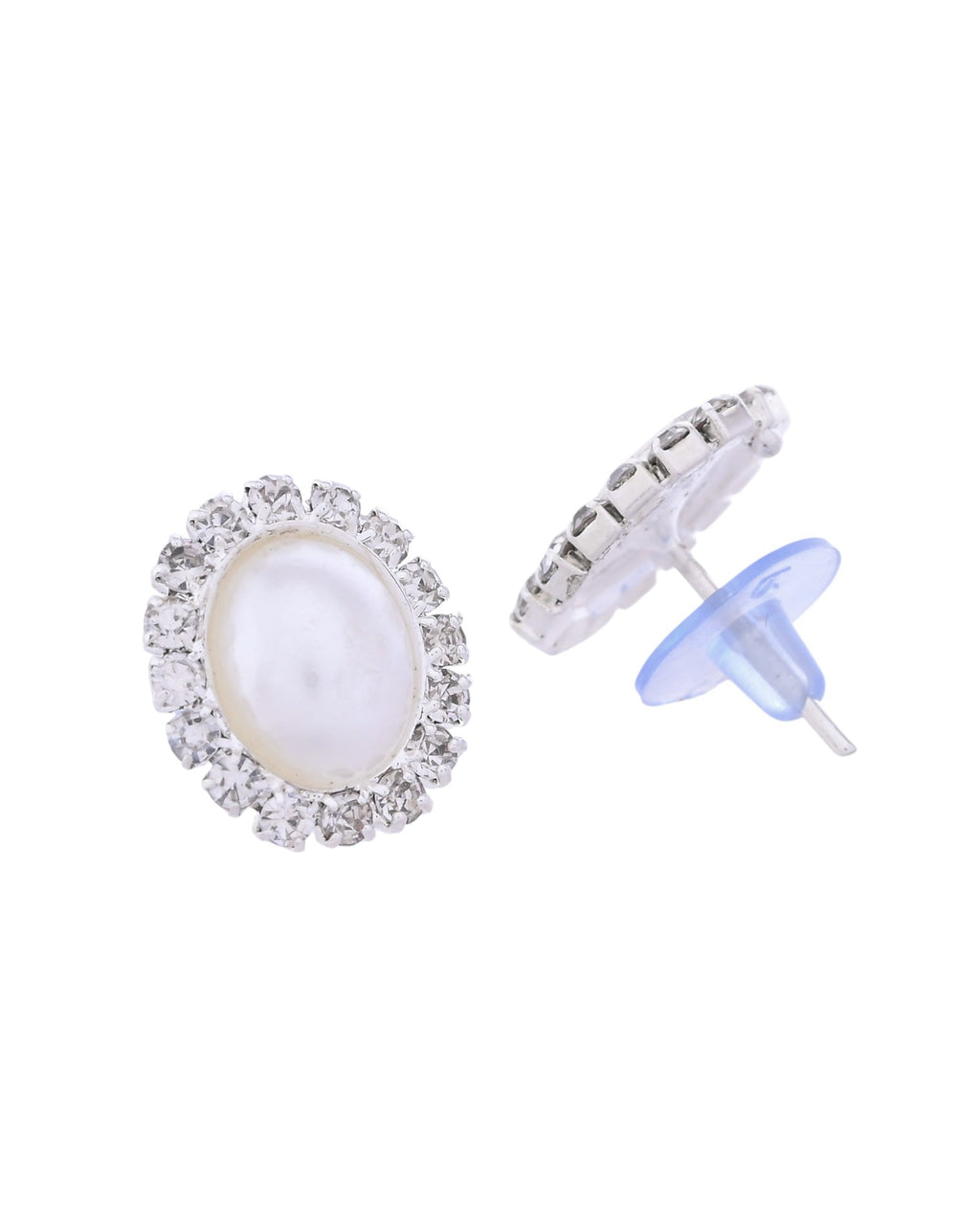 VOJ Silver Plated Pearl and Stones Studded Oval Shaped Jewellery Set
