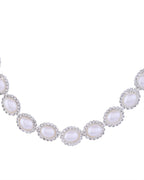 VOJ Silver Plated Pearl and Stones Studded Oval Shaped Jewellery Set