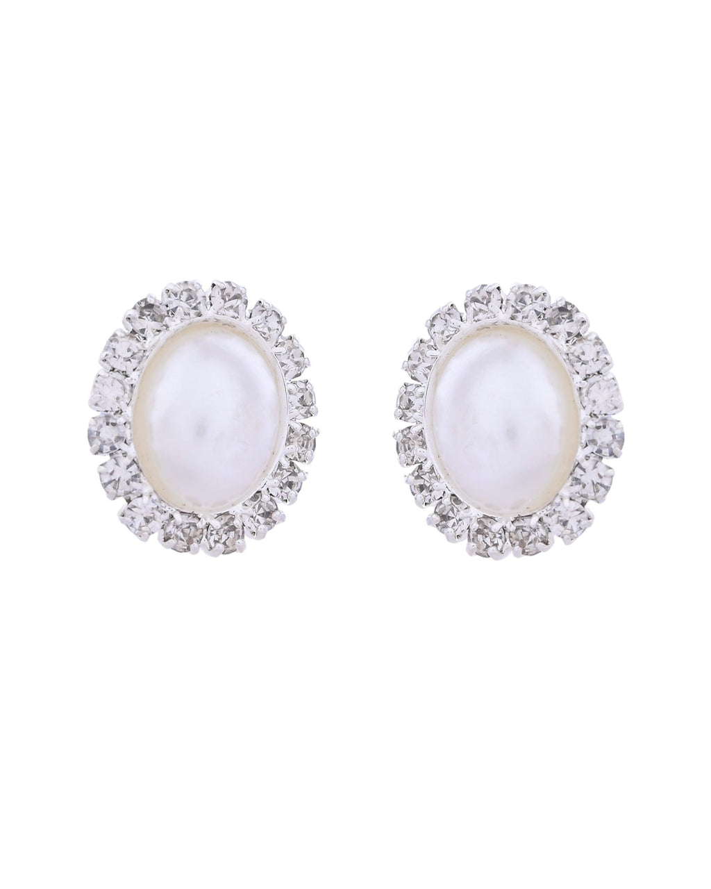 VOJ Silver Plated Pearl and Stones Studded Oval Shaped Jewellery Set