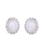 VOJ Silver Plated Pearl and Stones Studded Oval Shaped Jewellery Set
