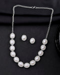 VOJ Silver Plated Pearl and Stones Studded Oval Shaped Jewellery Set