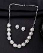 VOJ Silver Plated Pearl and Stones Studded Oval Shaped Jewellery Set