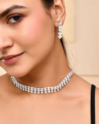 VOJ Silver Plated CZ Stones Studded Necklace Set