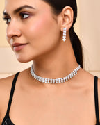 VOJ Silver Plated CZ Stones Studded Necklace Set