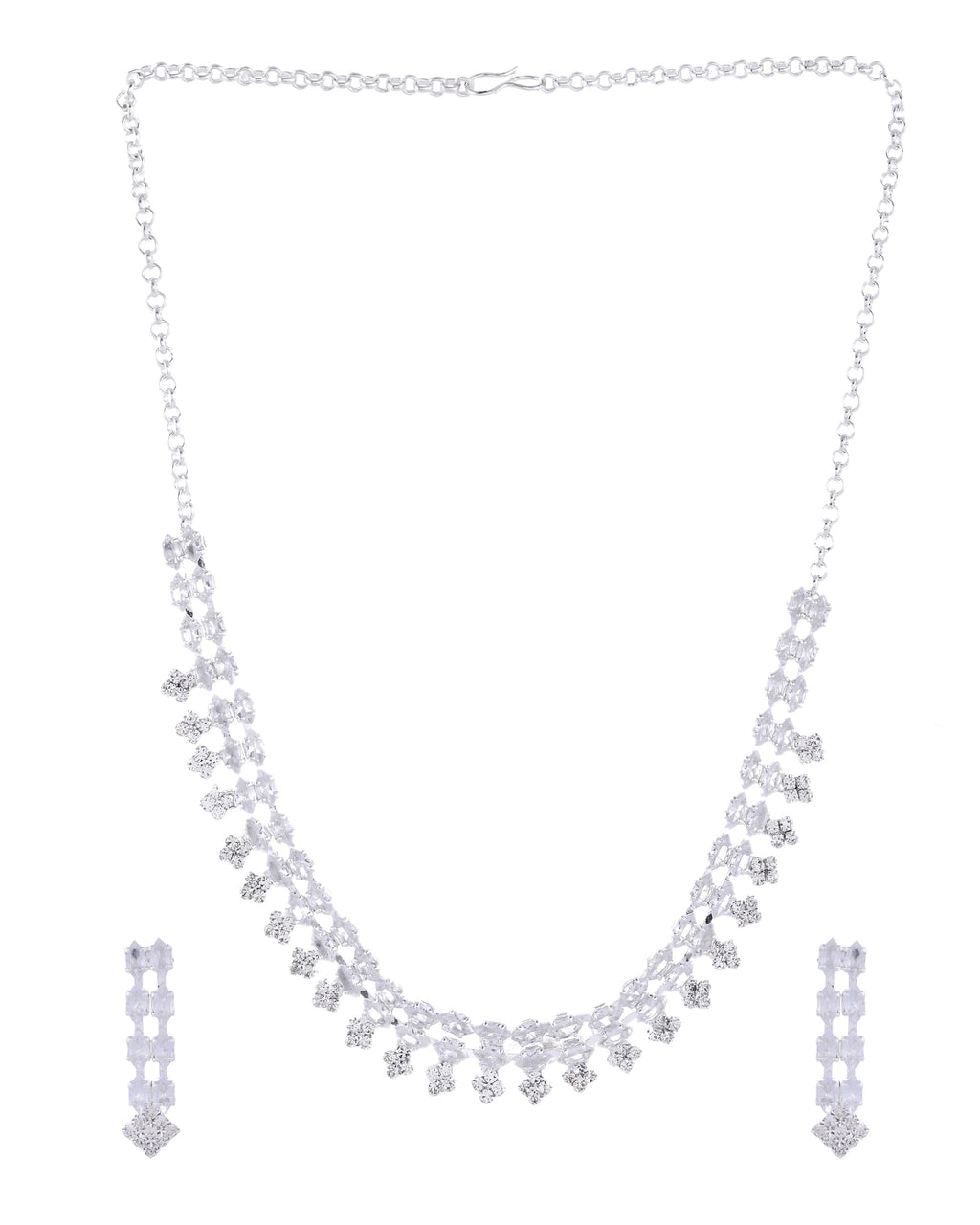 VOJ Silver Plated CZ Stones Studded Necklace Set