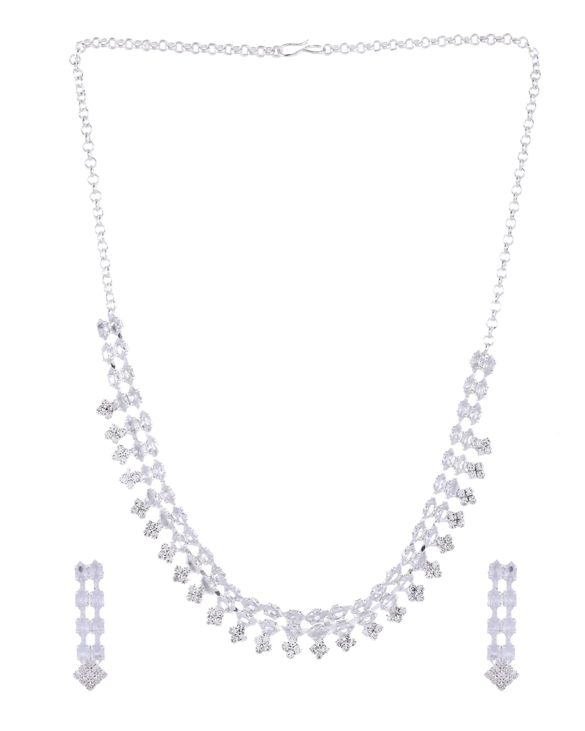 VOJ Silver Plated CZ Stones Studded Necklace Set