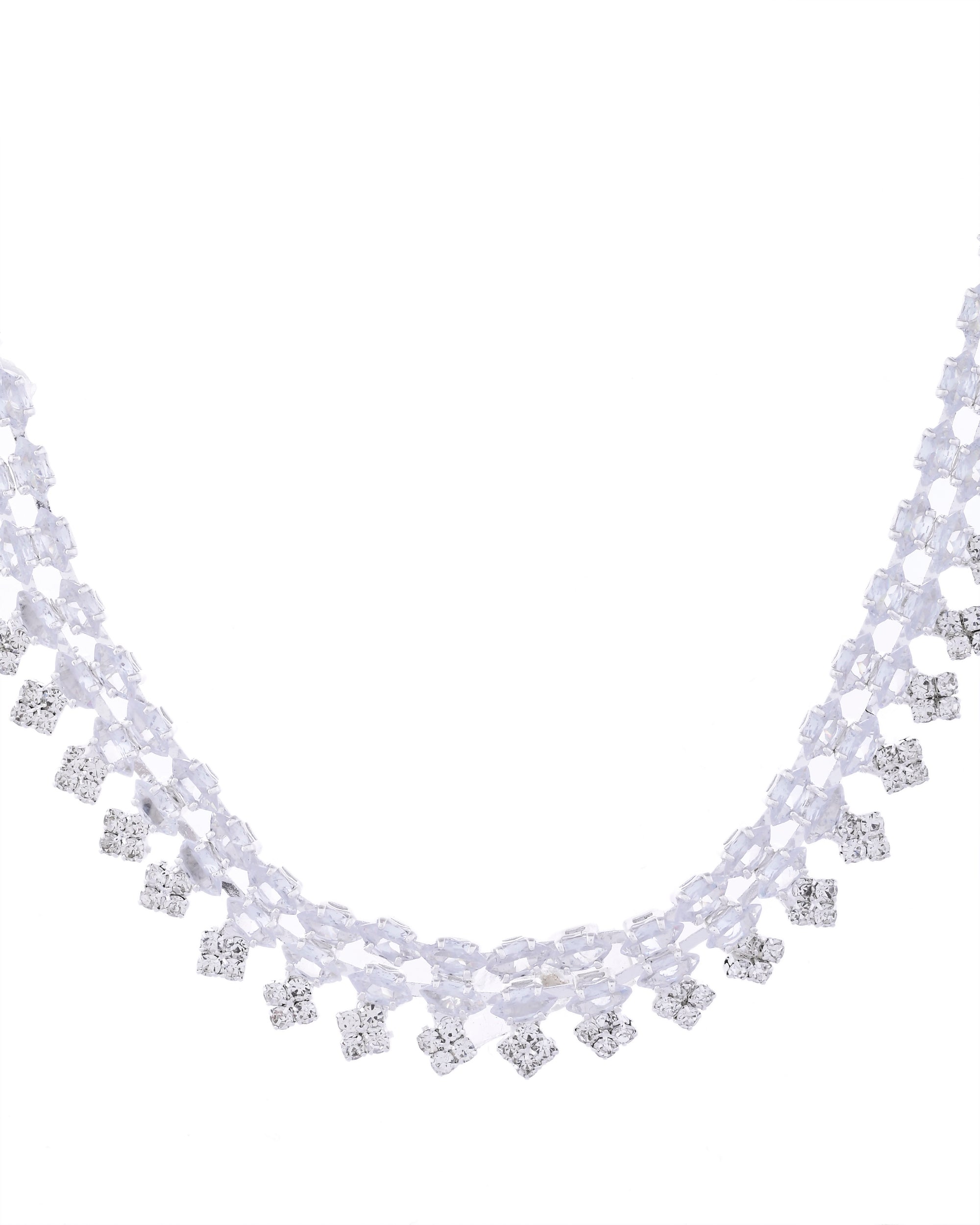 VOJ Silver Plated CZ Stones Studded Necklace Set