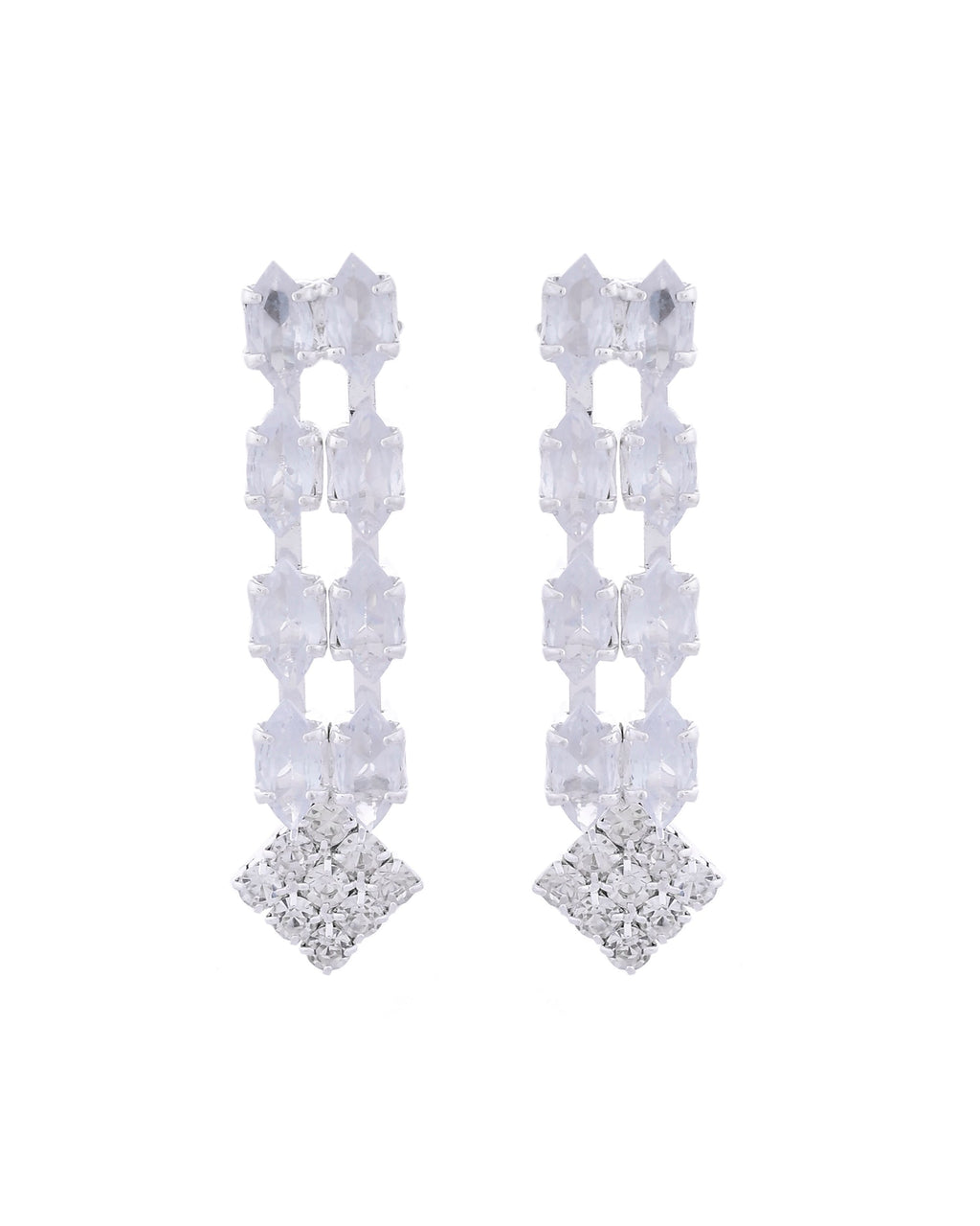 VOJ Silver Plated CZ Stones Studded Necklace Set
