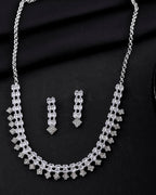 VOJ Silver Plated CZ Stones Studded Necklace Set