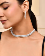 VOJ Silver Plated CZ And Artifical Stones Studded Necklace Set