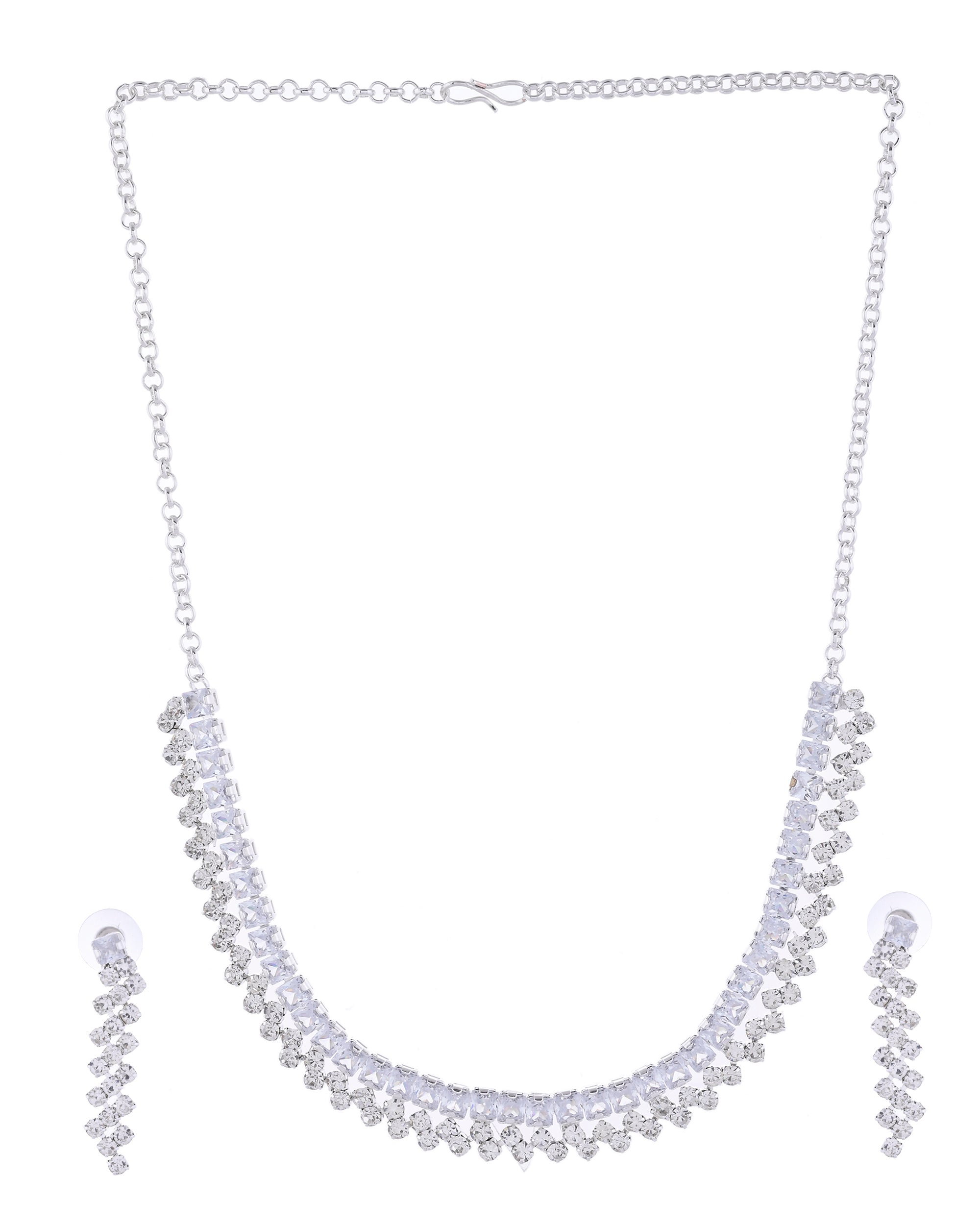 VOJ Silver Plated CZ And Artifical Stones Studded Necklace Set