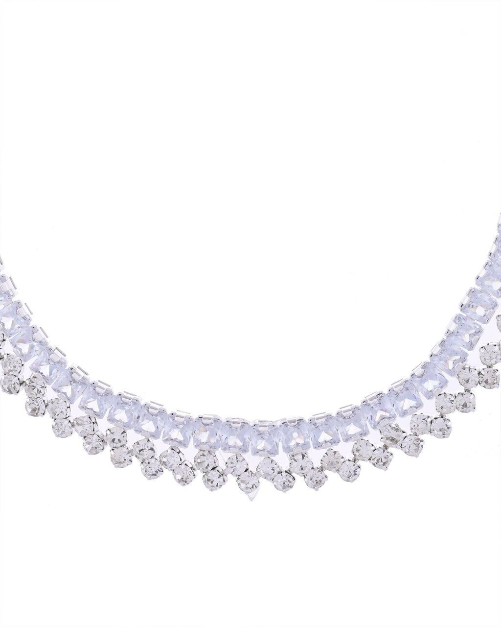 VOJ Silver Plated CZ And Artifical Stones Studded Necklace Set
