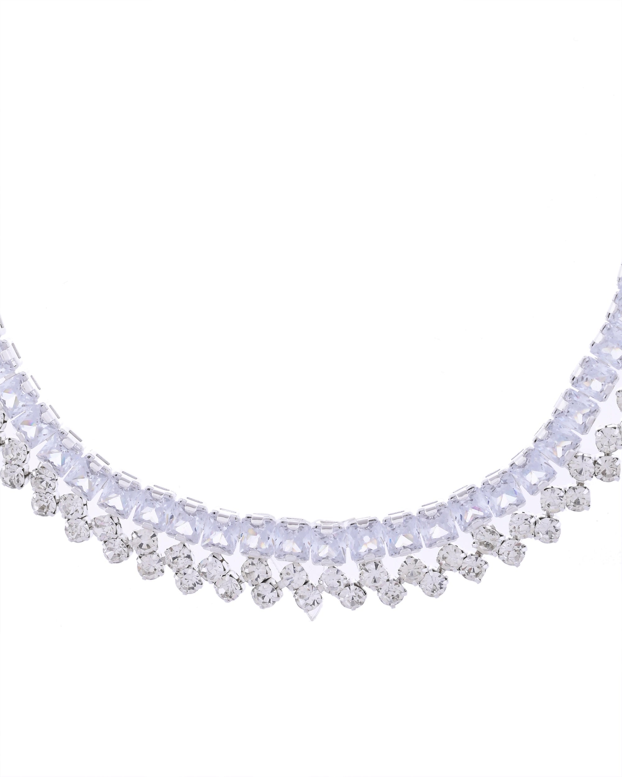VOJ Silver Plated CZ And Artifical Stones Studded Necklace Set
