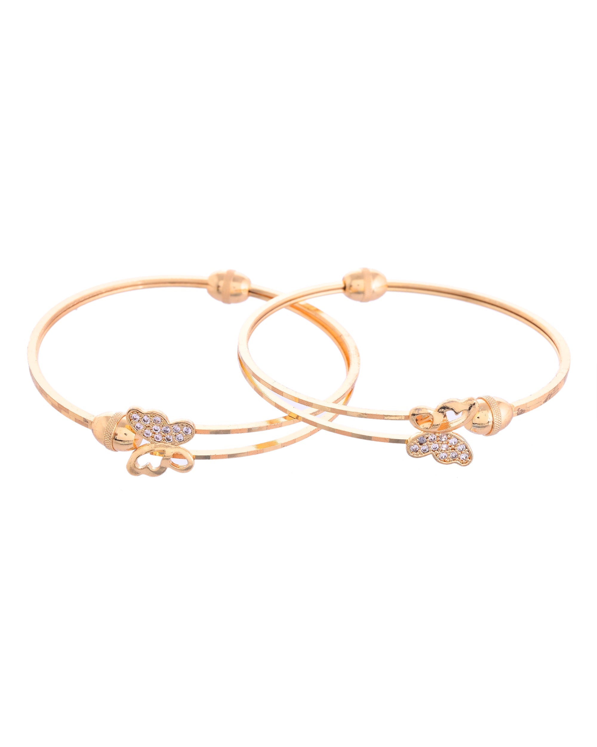 VOJ Set of 2 Gold-Polished AD Stones Butterfly Shaped Elegent Bangles - Distacart