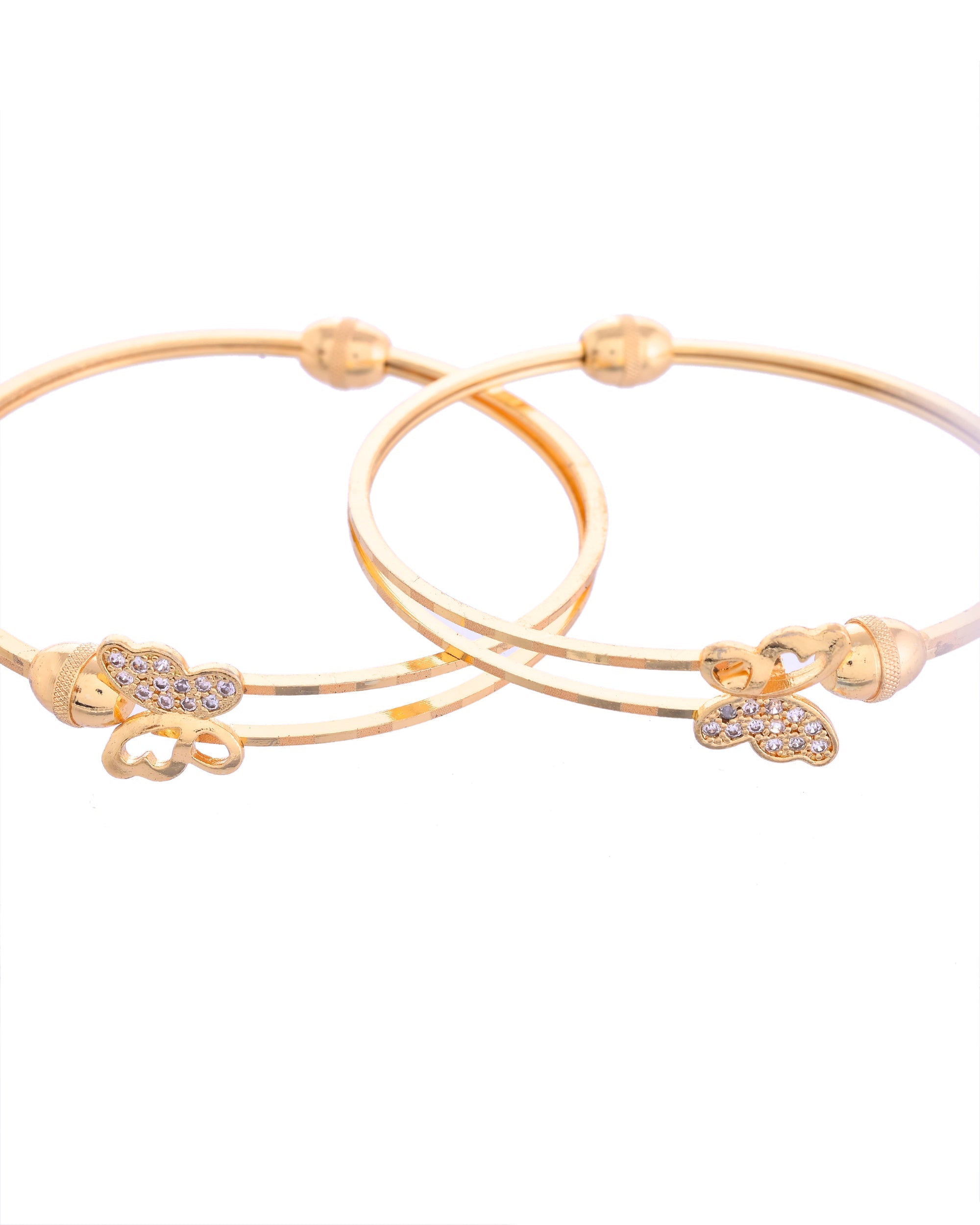 VOJ Set of 2 Gold-Polished AD Stones Butterfly Shaped Elegent Bangles - Distacart