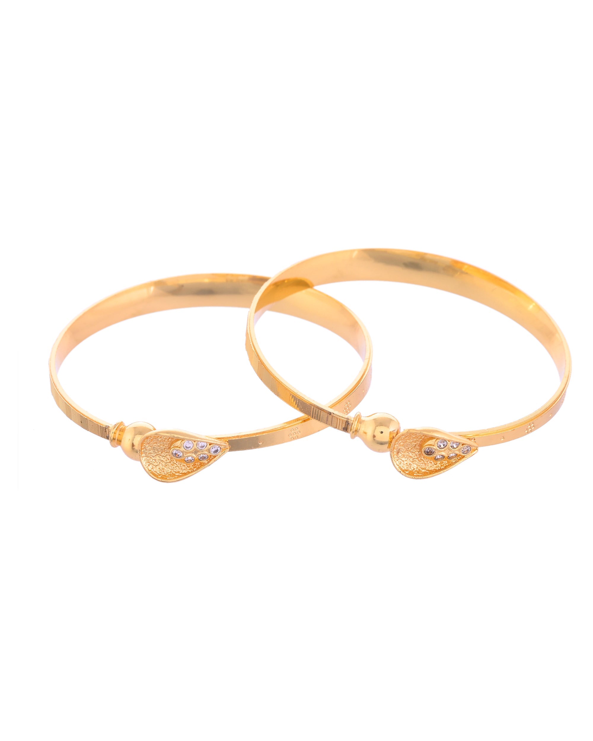 VOJ Set of 2 Gold-Polished Tear Drop Shaped Bangles - Distacart