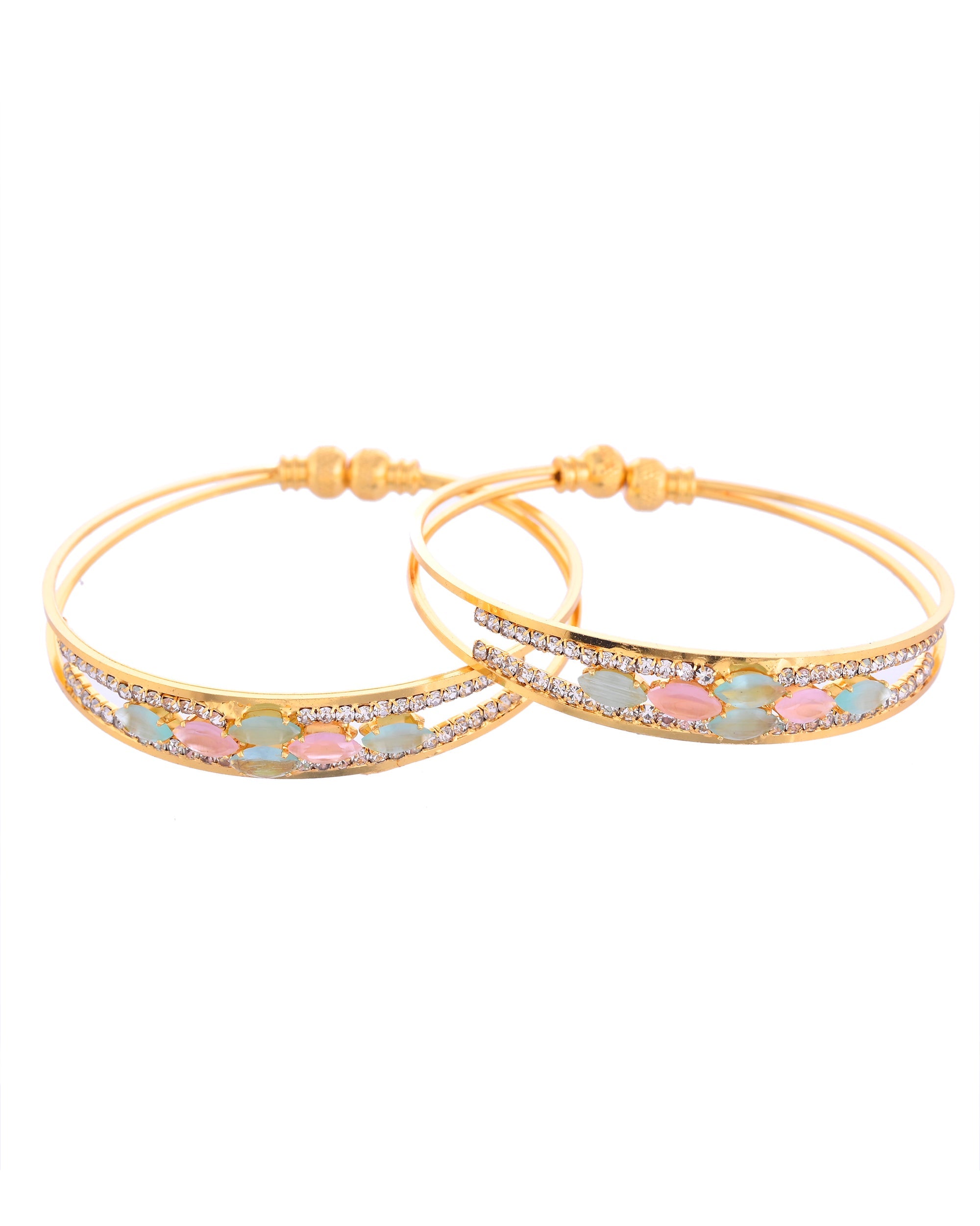 VOJ Set of 2 Gold-Polished Multi Colour Stones Bangles - Distacart