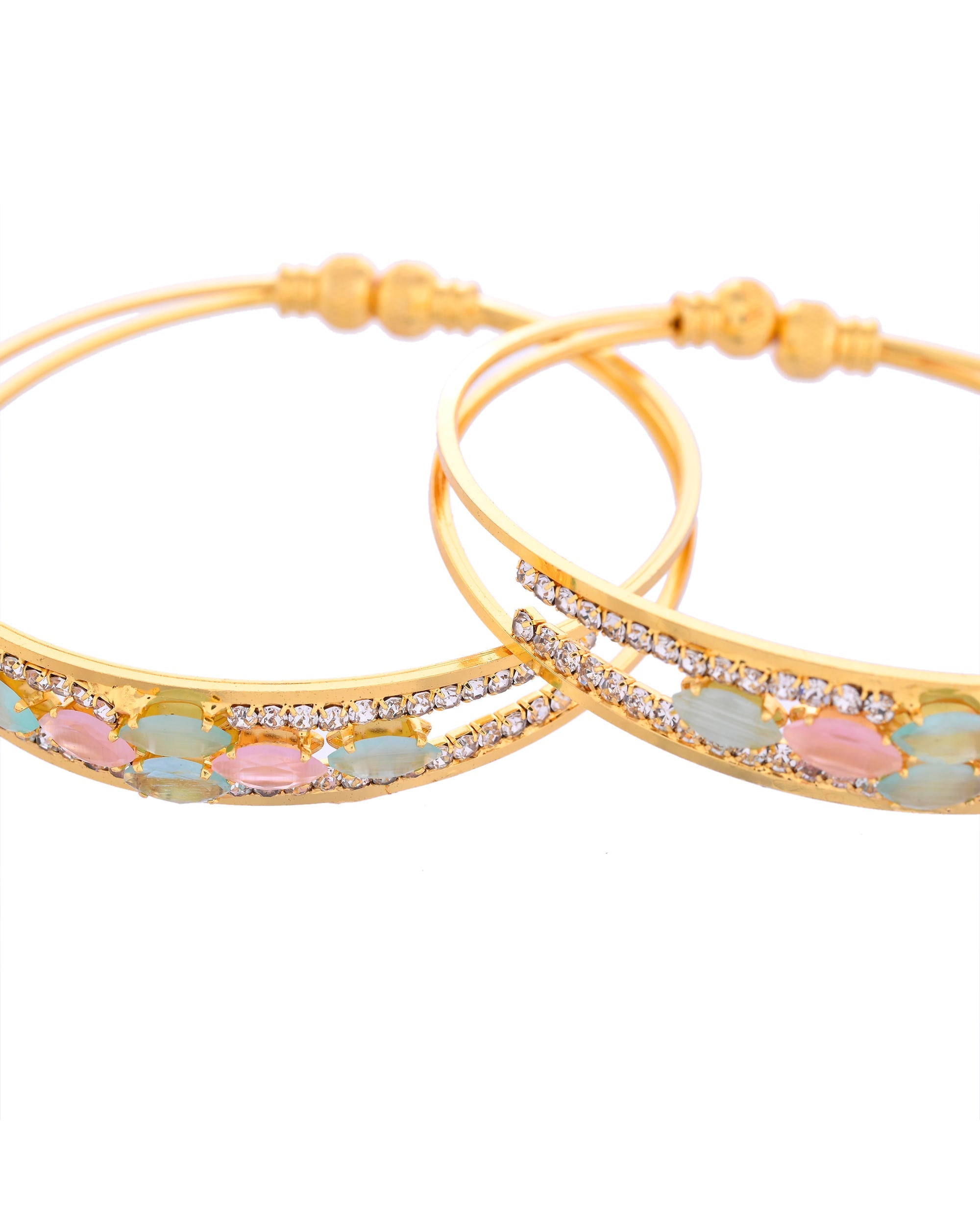 VOJ Set of 2 Gold-Polished Multi Colour Stones Bangles - Distacart