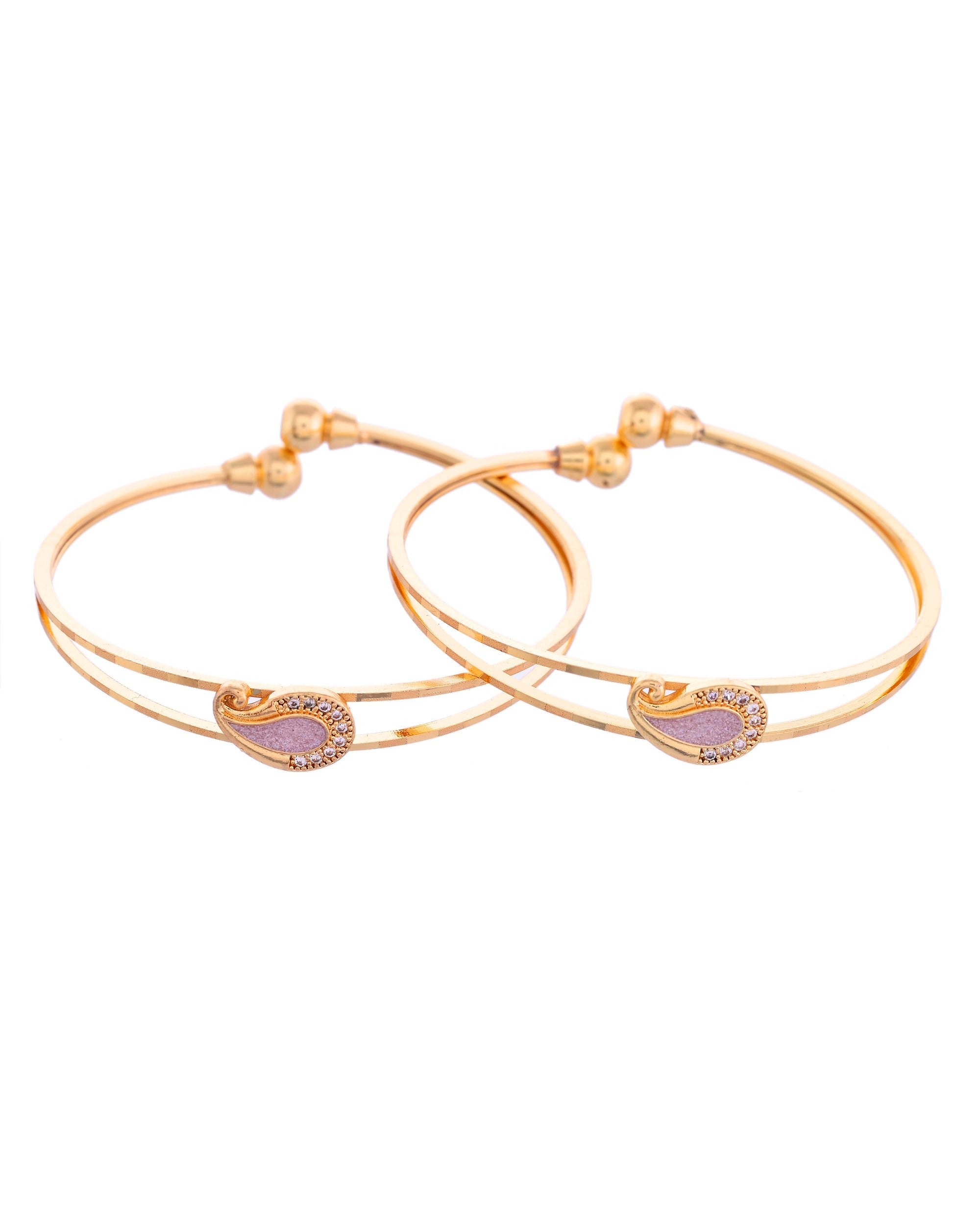 VOJ Set of 2 Gold-Polished AD Stone Studded Classic Bangles - Distacart