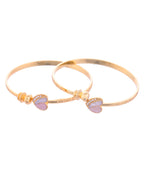 VOJ Set of 2 Gold-Polished Stone Studded Heart Shaped Bangles - Distacart