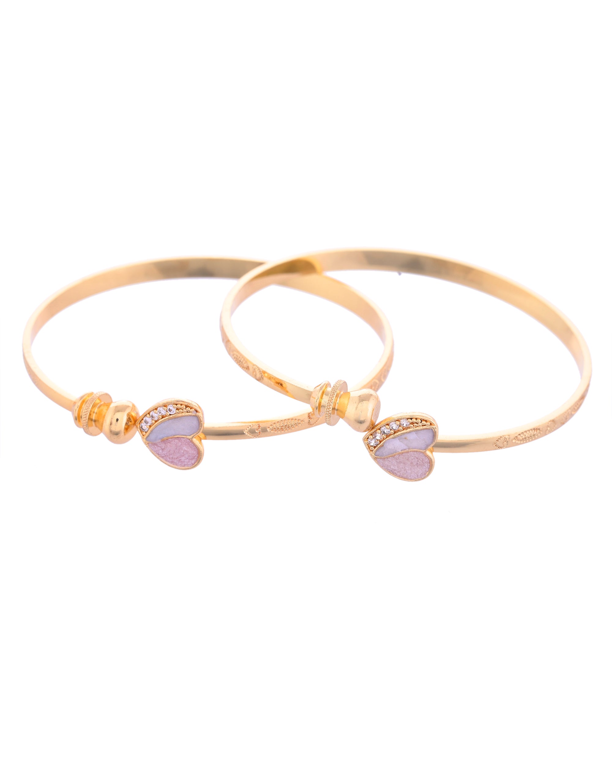 VOJ Set of 2 Gold-Polished Stone Studded Heart Shaped Bangles - Distacart