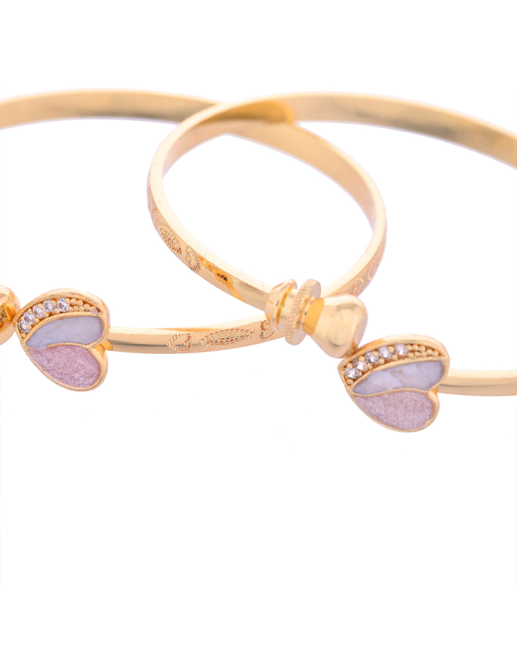 VOJ Set of 2 Gold-Polished Stone Studded Heart Shaped Bangles - Distacart