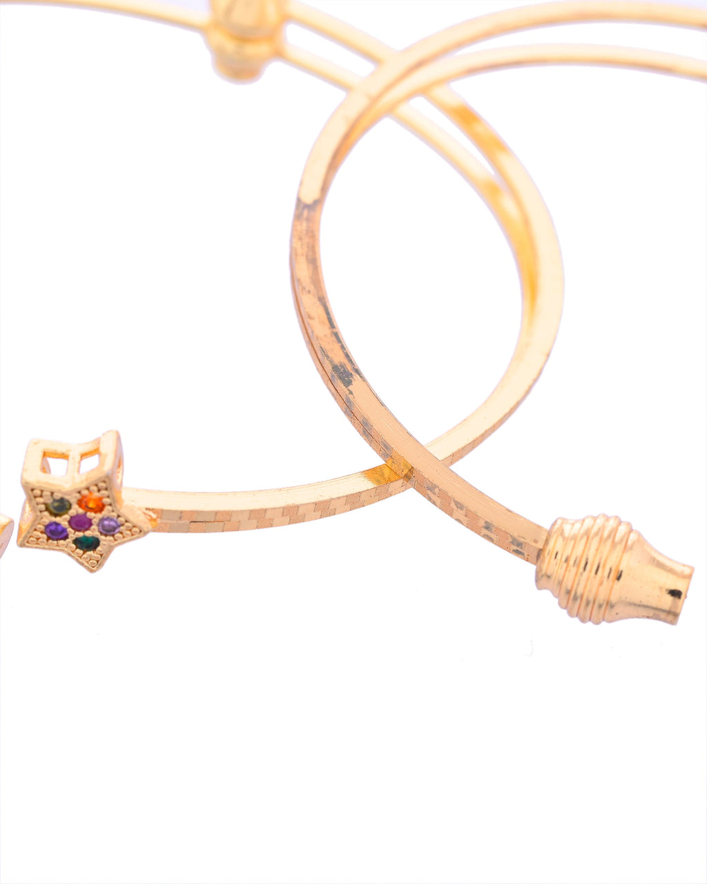 VOJ Set of 2 Gold-Polished Multi Colour Stone Studded Star Shaped Bangles - Distacart