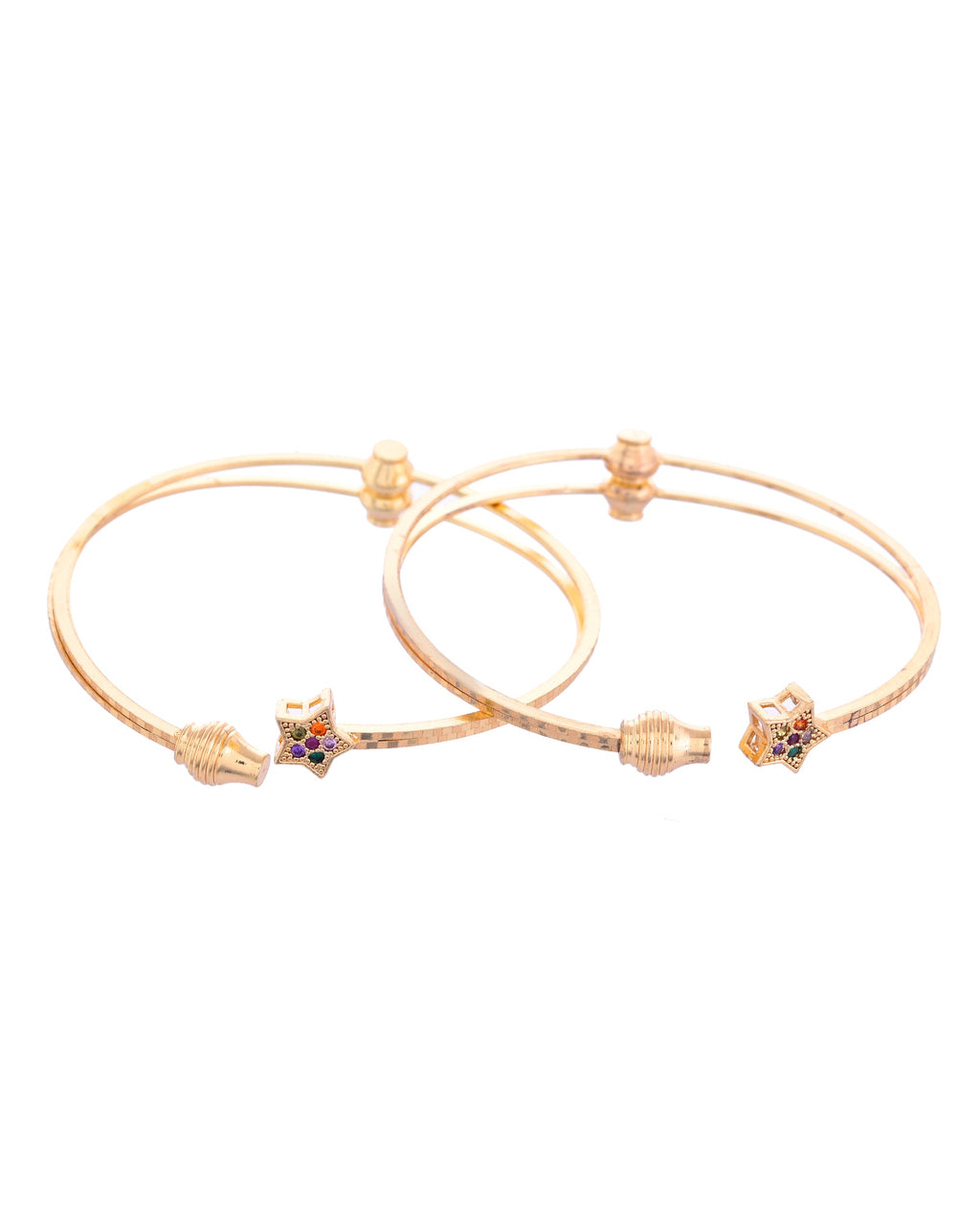 VOJ Set of 2 Gold-Polished Multi Colour Stone Studded Star Shaped Bangles - Distacart
